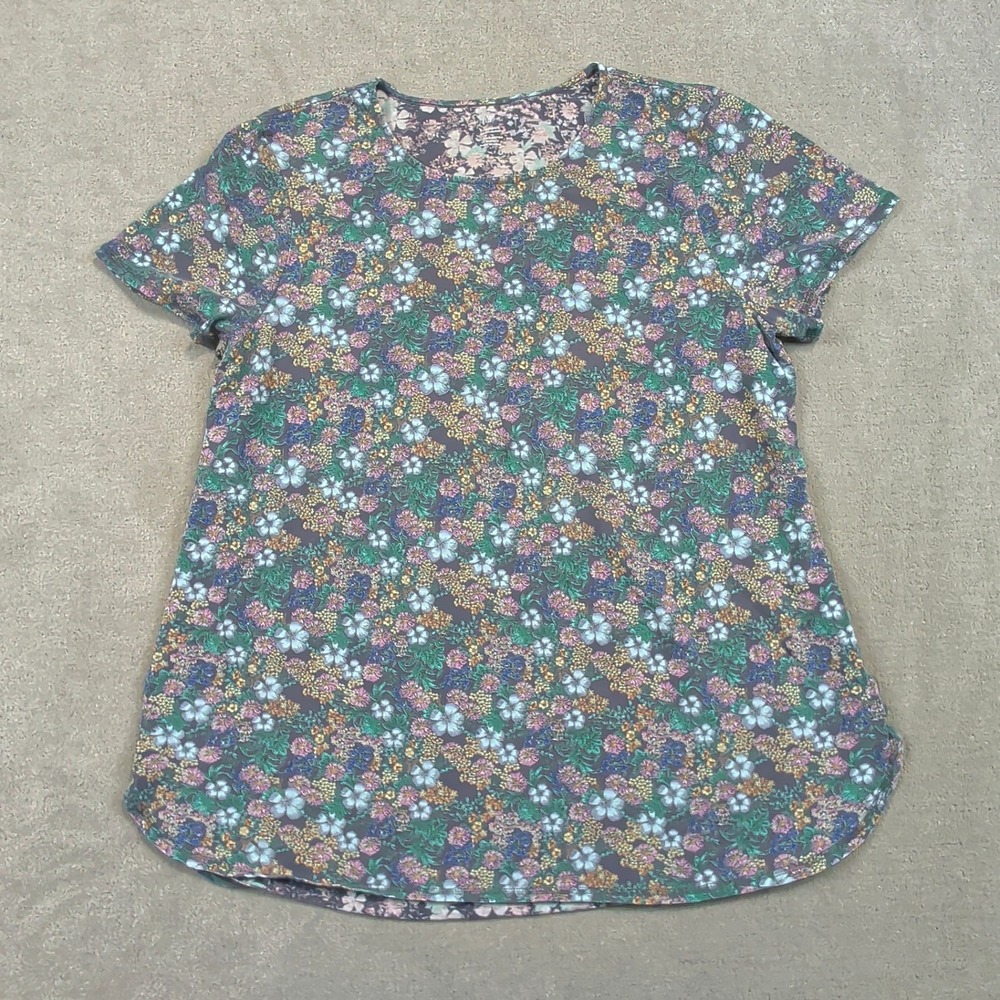 J. Jill T-Shirt Womens Large Tall Grey Floral Pima Cotton Fit Progress Tee